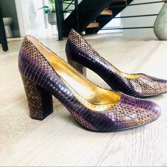 BCBG Purple Textured Rattlesnake Block High Heels - Picture 6 of 12